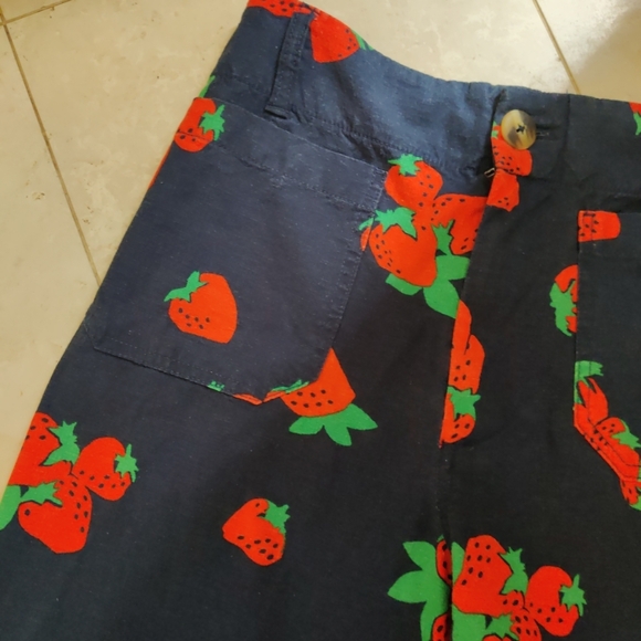 Anthropologie Maeve The Colette Strawberry Cropped Wide-Leg Linen Trousers 🍓🍓